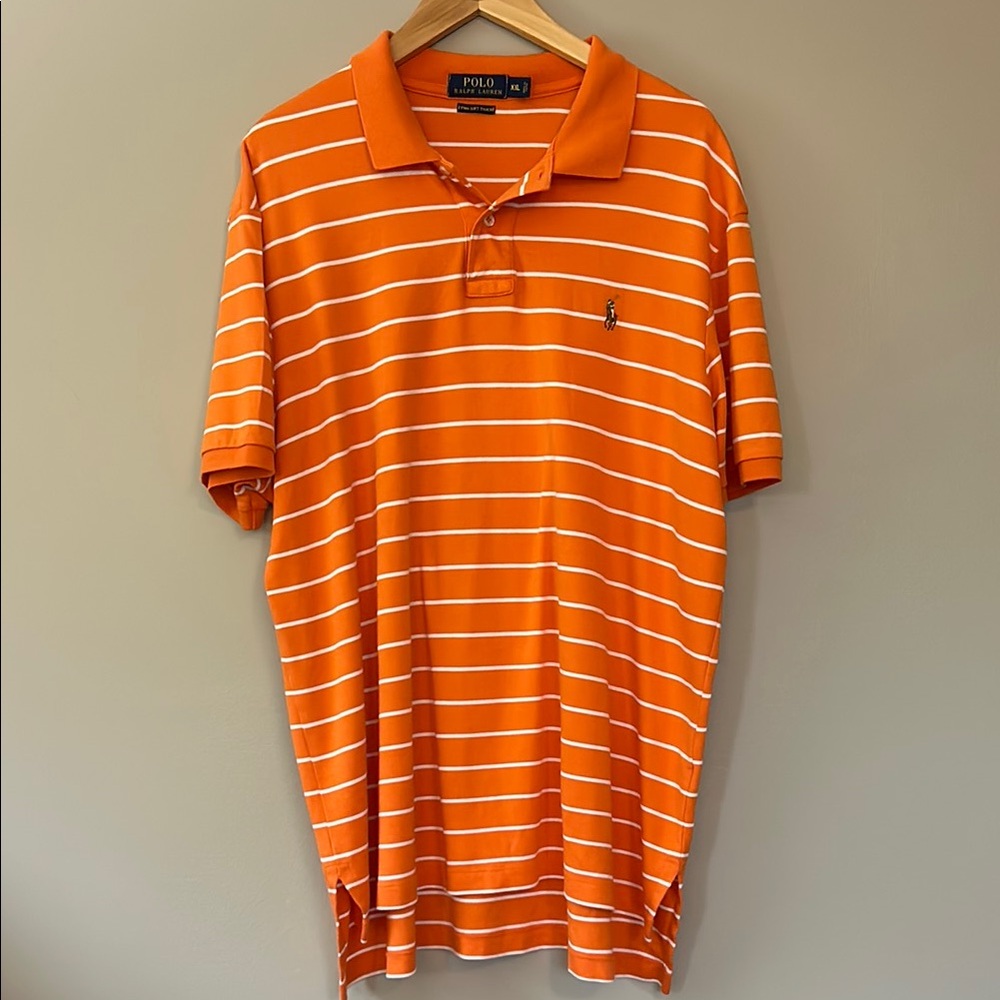 Polo Ralph Lauren Pima Cotton Striped Polo Shirt‎ Size XXL Orange White
